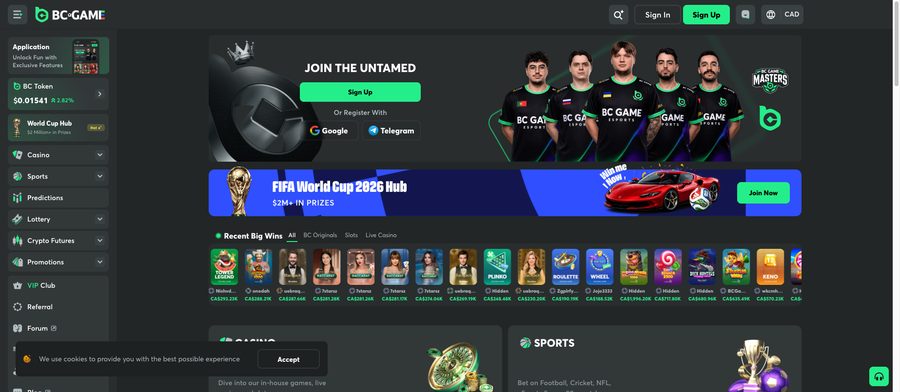 BC.Game homepage screenshot
