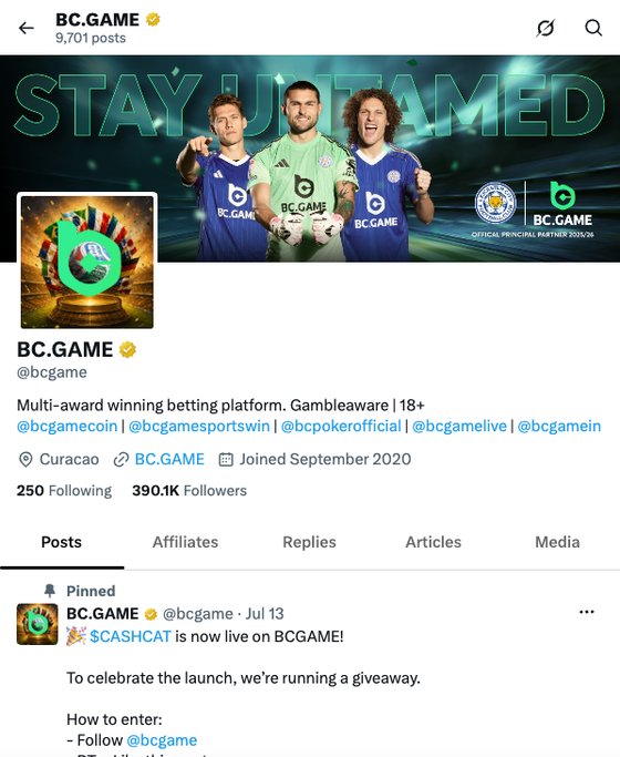 BC.Game official X (Twitter) profile