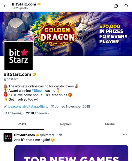 BitStarz official X (Twitter) profile