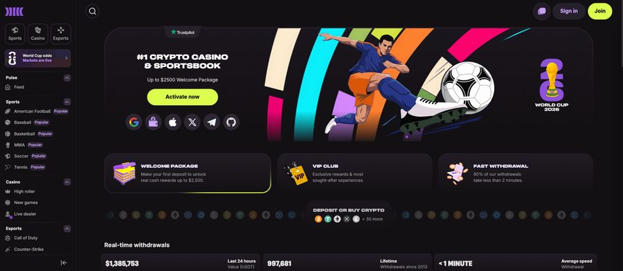Cloudbet homepage screenshot